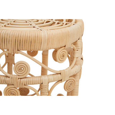 Natural Rattan Set of Two Nesting Tables with Tight Weave Top and Scrolled Base, Mataram