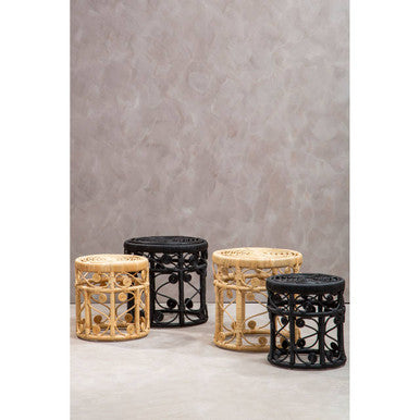 Mataram Set Of Two Black Natural Rattan Tables
