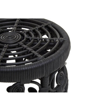 Black Natural Rattan Set of Two Nesting Tables with Tight Weave Top and Scrolled Base, Mataram