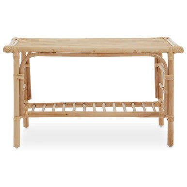 Bamboo console table on a white background