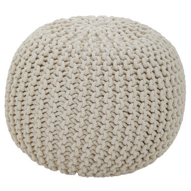 Beige knitted pouf on a white background