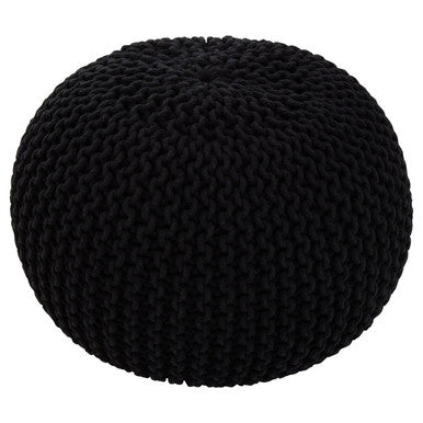 Black knitted pouf on a white background