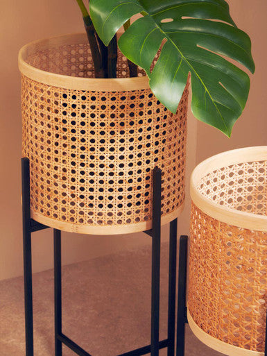 Depok Large Rattan Planter with Metal Stand