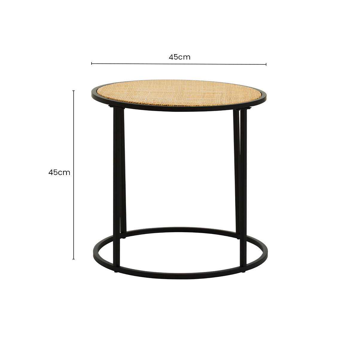 Natural Rattan Round Top Side Table with Black Metal Base, Depok