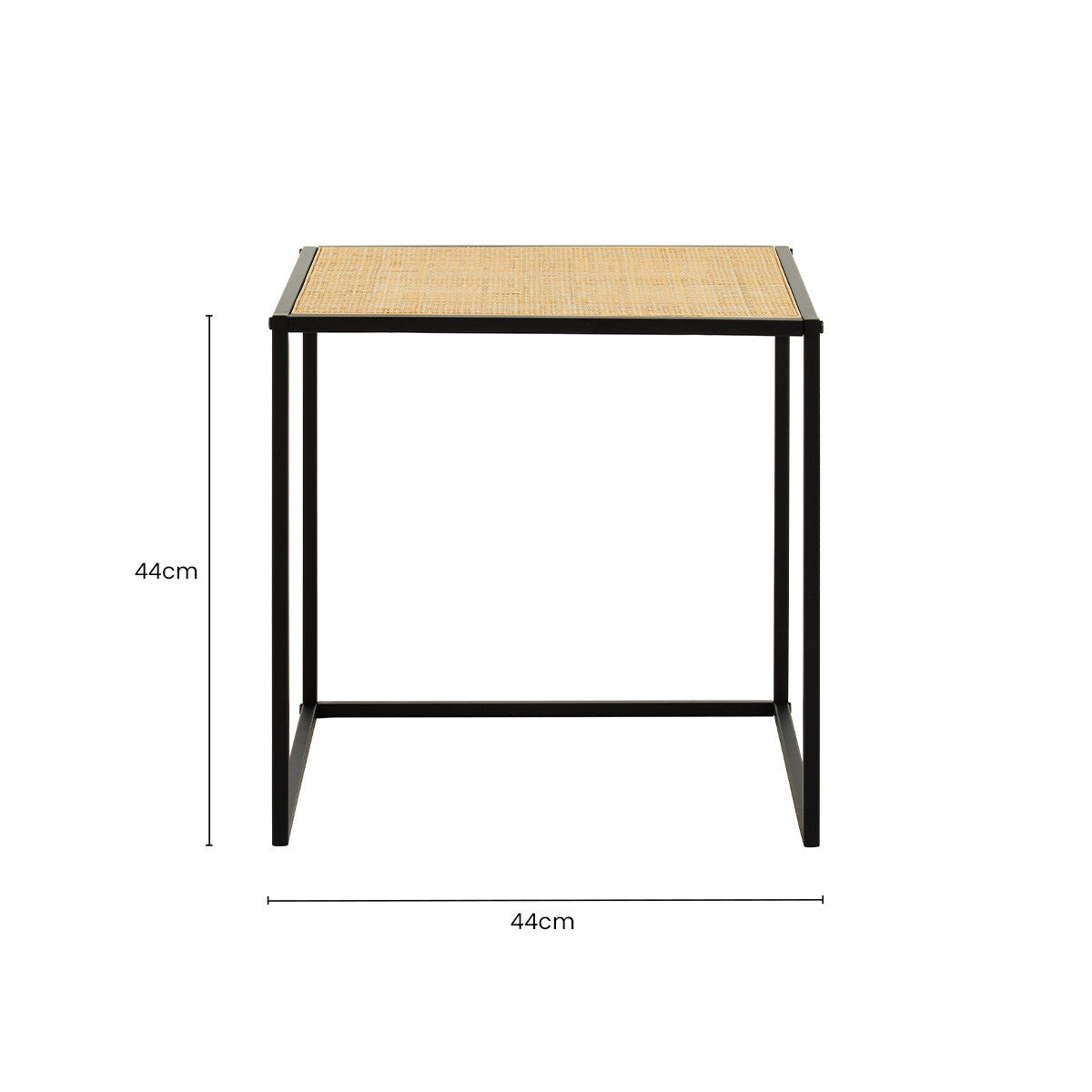 Natural Rattan Top Side Table with Black Metal Square Base | Depok