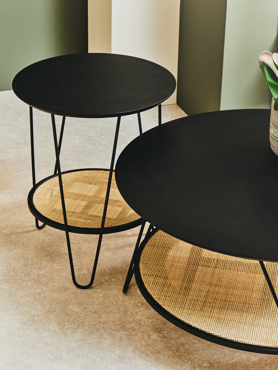 Black Wood Top Coffee Table with Metal Hairpin Legs, Depok