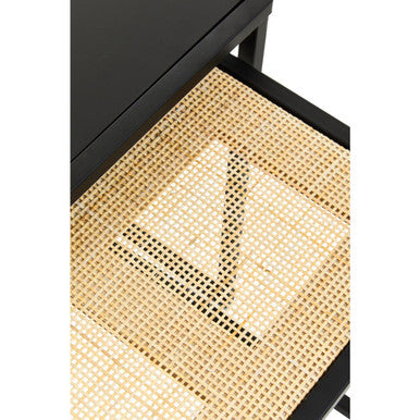 Black Metal and Rattan Top Nest of 2 Tables with Square Frames, Depok