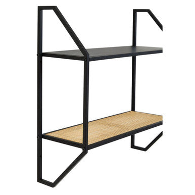 Depok Two Tier Rattan And Metal Wall Shelf