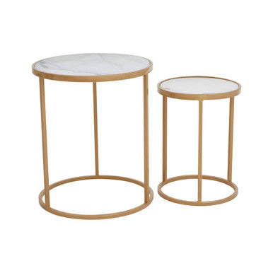 Colva White Marble and Gold Set Of Two Nesting Tables - image 2