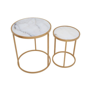 Colva White Marble and Gold Set Of Two Nesting Tables - image 5