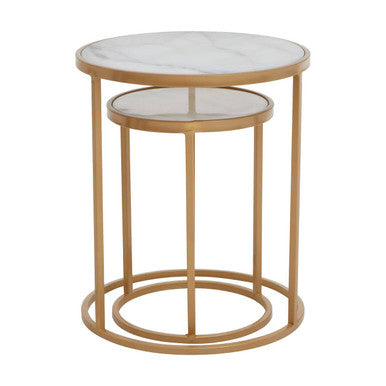 Colva White Marble and Gold Set Of Two Nesting Tables - image 4