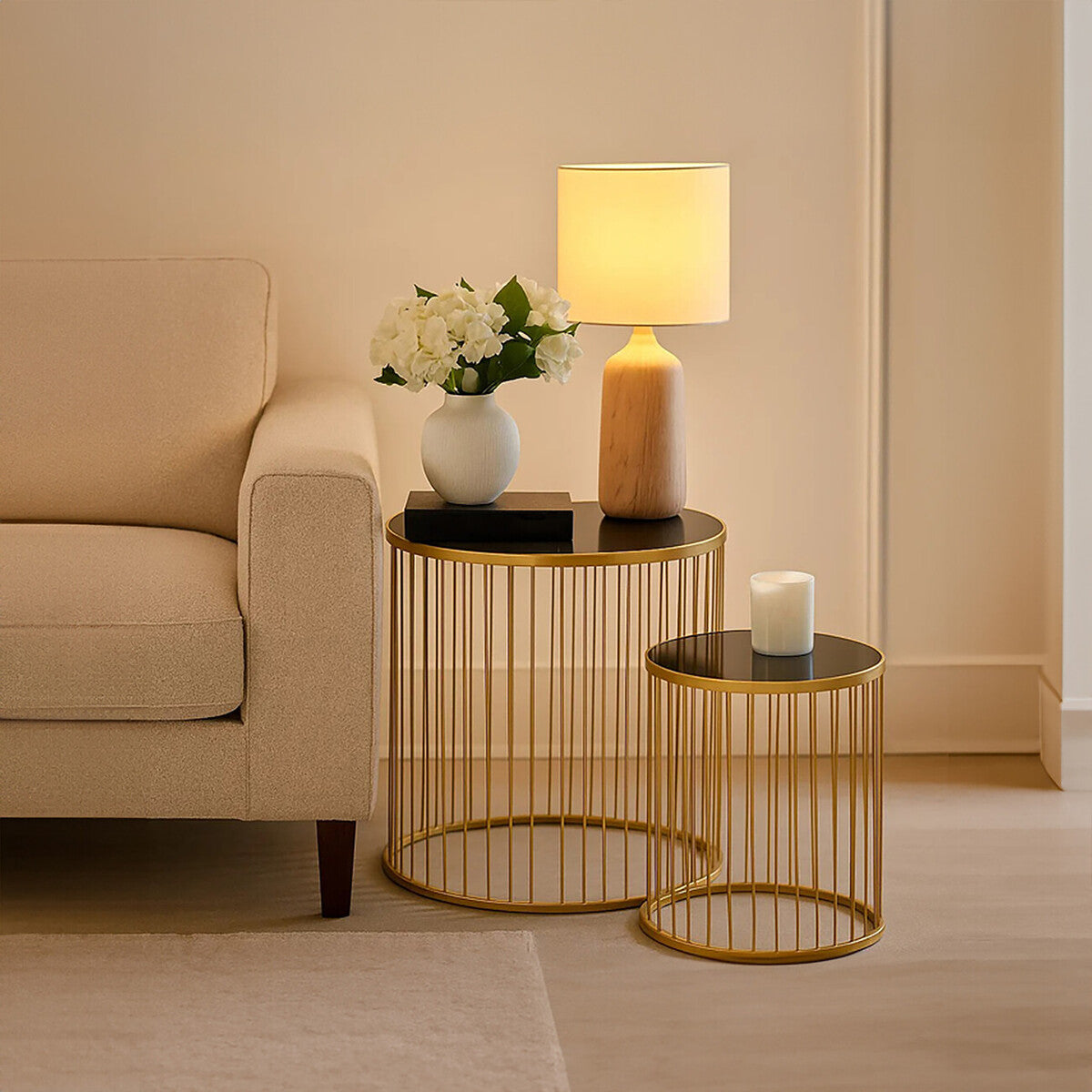 Avento Set Of Two Black And Gold Side Tables