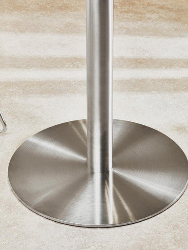 Clear Glass Round Dining Table with Silver Finish Metal Base, Metropolitan