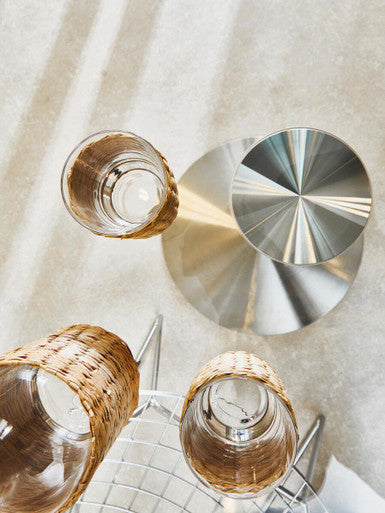 Clear Glass Round Dining Table with Silver Finish Metal Base, Metropolitan