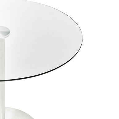 Clear Glass Round Dining Table with Silver Finish Metal Base, Metropolitan