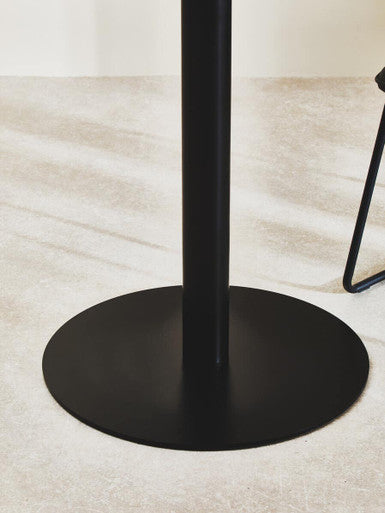Matt Black Steel and Glass Top Round Dining Table, Metropolitan
