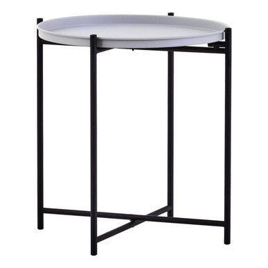 Round Grey Top Side Table with Black Iron Lattice Base, Trosa