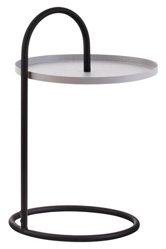 Grey Round Top Side Table with Black Finish Iron Hanging Frame, Trosa
