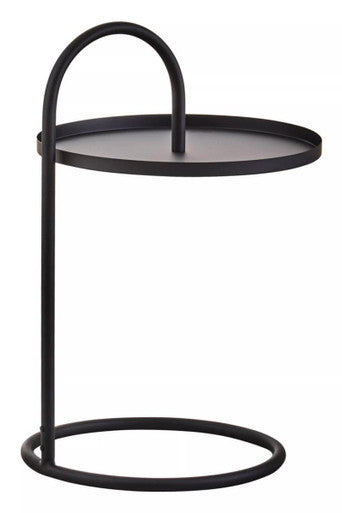 Black Round Top Side Table with Black Finish Iron Hanging Frame, Trosa