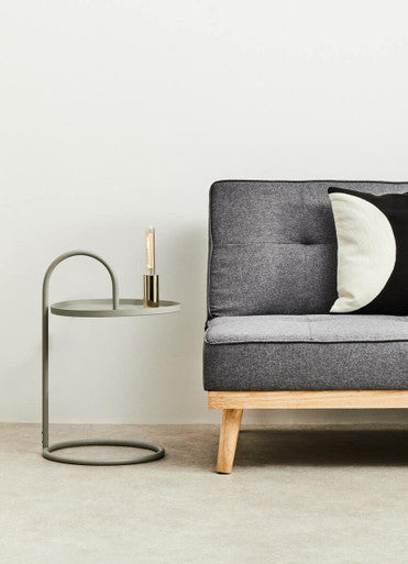 Grey Round Top Side Table with Grey Finish Iron Hanging Frame, Trosa