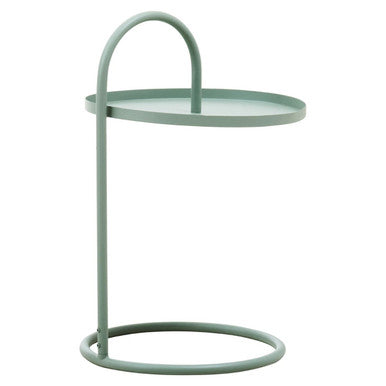 Green Round Top Side Table with Grey Finish Iron Hanging Frame, Trosa