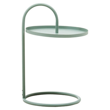Green Round Top Side Table with Grey Finish Iron Hanging Frame, Trosa