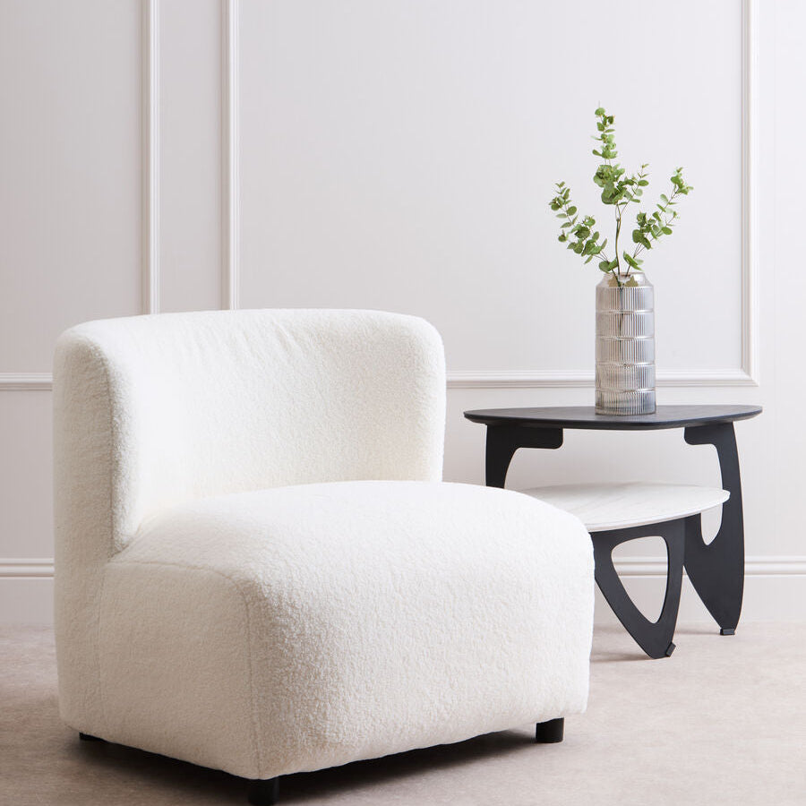 Montreal Ivory Boucle Effect Armless Lounge Chair - image 2