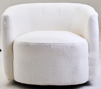 Montreal Ivory Boucle Effect Curved Lounge Chair With Swivel Base