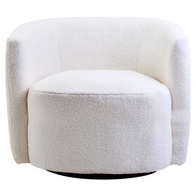 Montreal Ivory Boucle Effect Curved Lounge Chair With Swivel Base - image 1