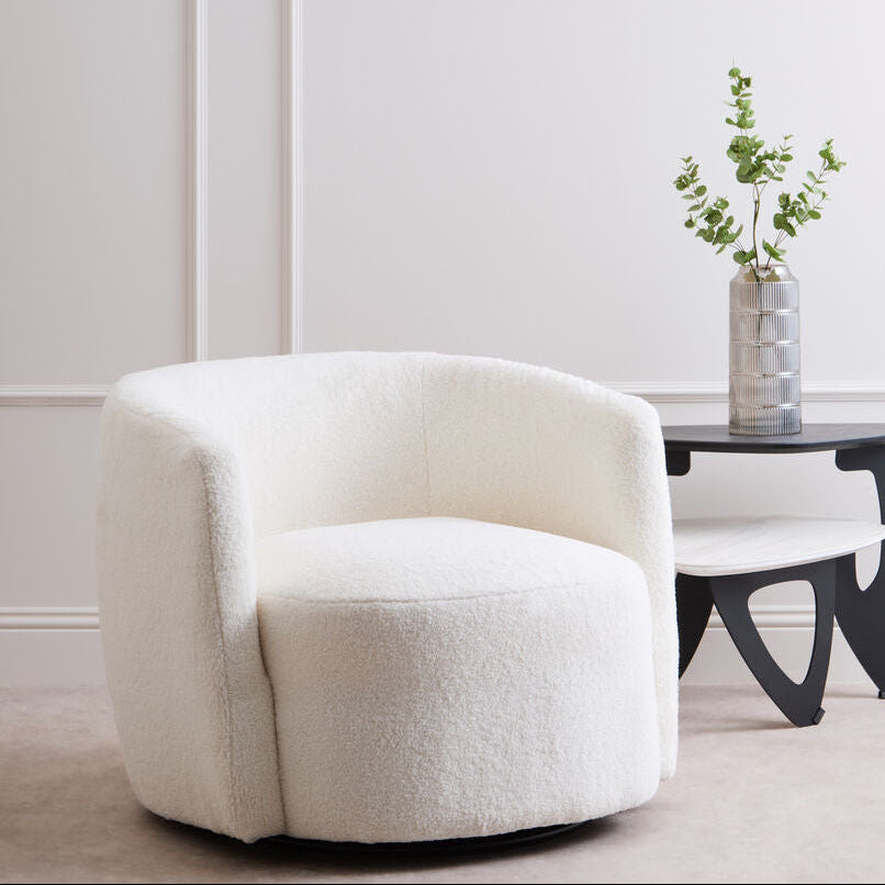 Montreal Ivory Boucle Effect Curved Lounge Chair With Swivel Base - image 2
