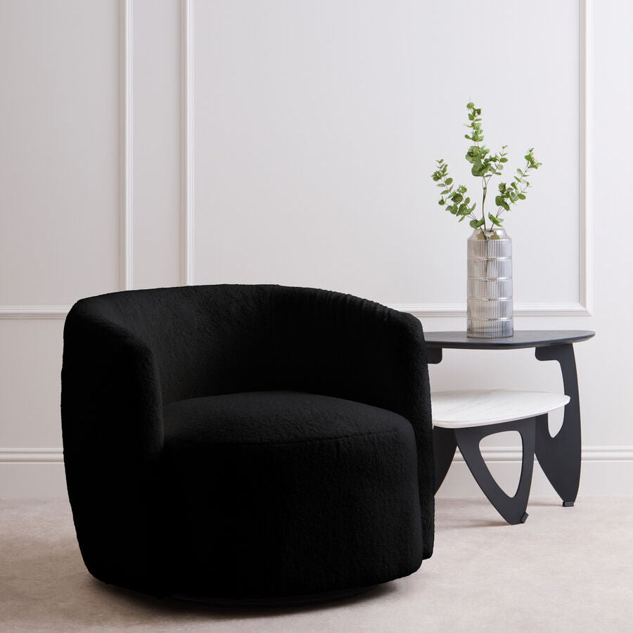 Montreal Black Boucle Effect Curved Lounge Chair With Swivel Base - image 2