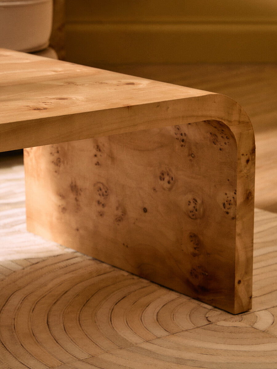 Mota Burl Wood Design Curved Coffee Table