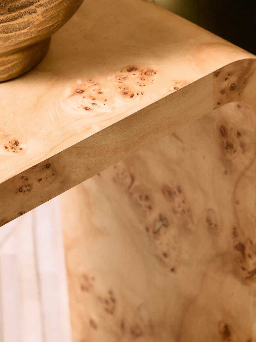 Mota Burl Wood Design Curved Side Table