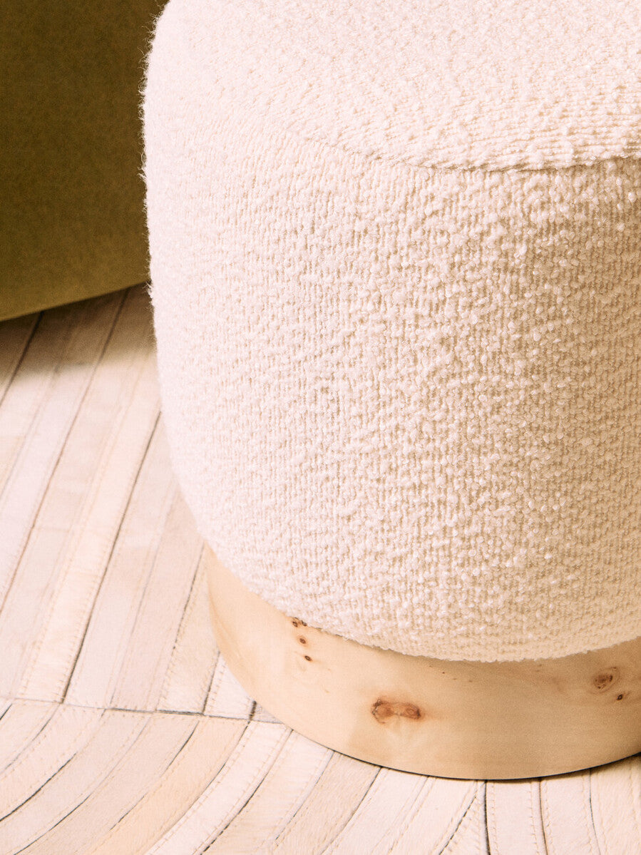 Mota Burl Wood And Cream Boucle Round Stool - Image 6