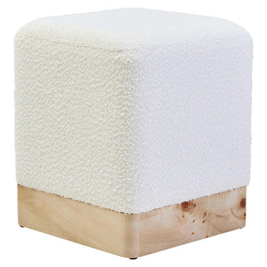 Mota Burl Wood And Cream Boucle Square Stool - Image 4