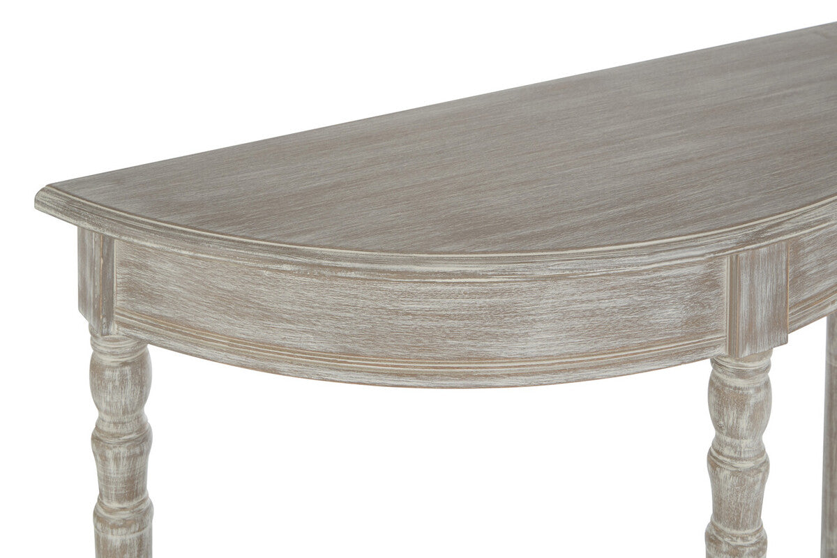 Heritage Half Moon Console Table with Pine Wood Grey Washed Finish