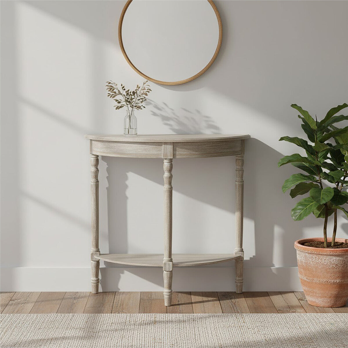 Heritage Half Moon Natural Pine Wood Console Table