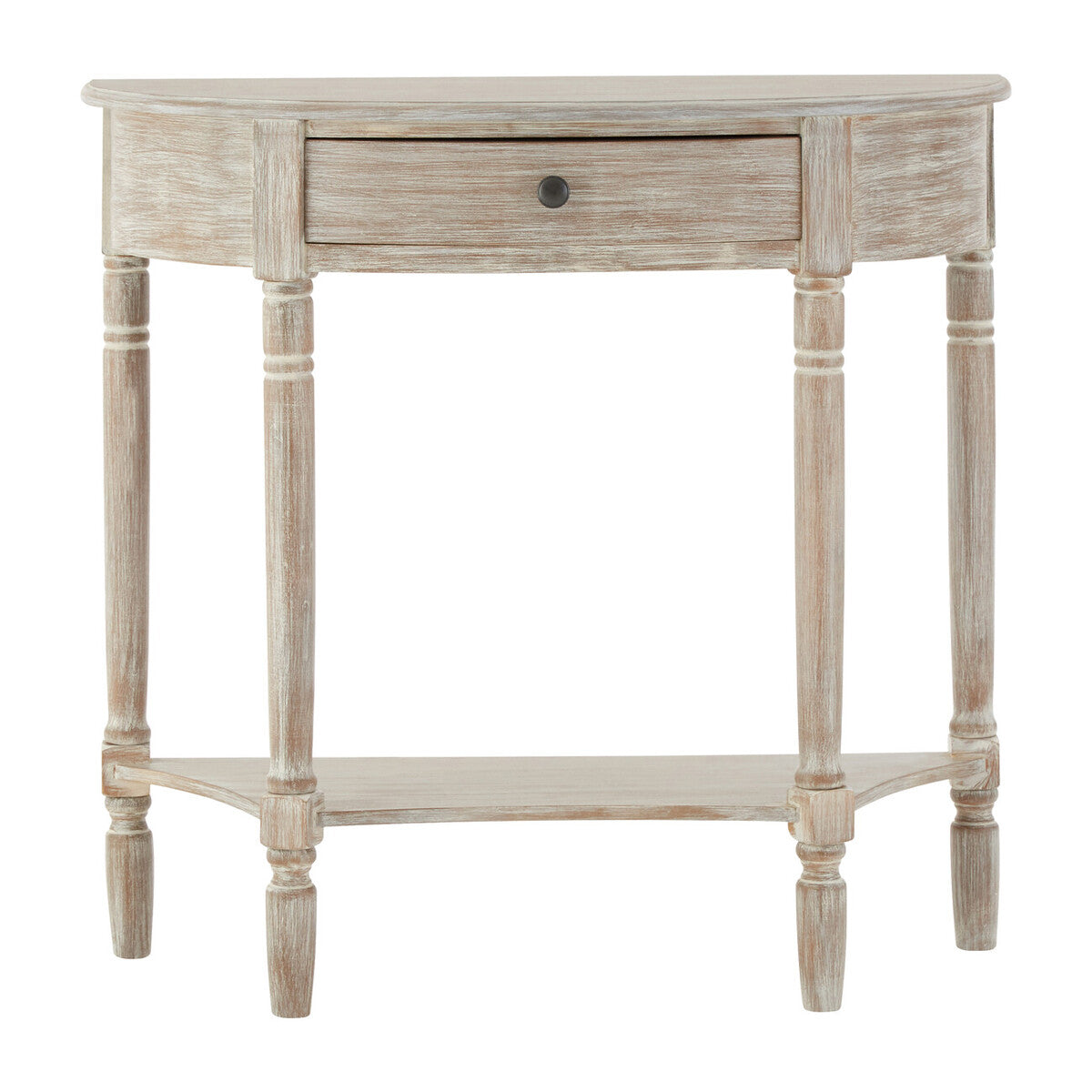 Heritage Washed Finish Pine Wood Half Moon Console Table with Drawer