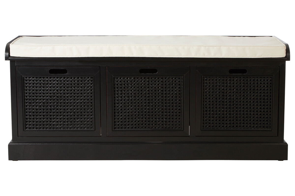 Heritage Black Three Drawer Storage Bench with Cushion - Image 1