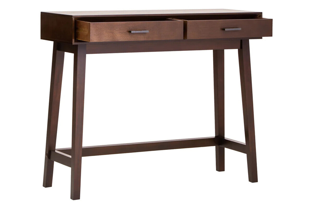 Brown Walnut Finish 2 Drawer Wooden Console Table, Heritage