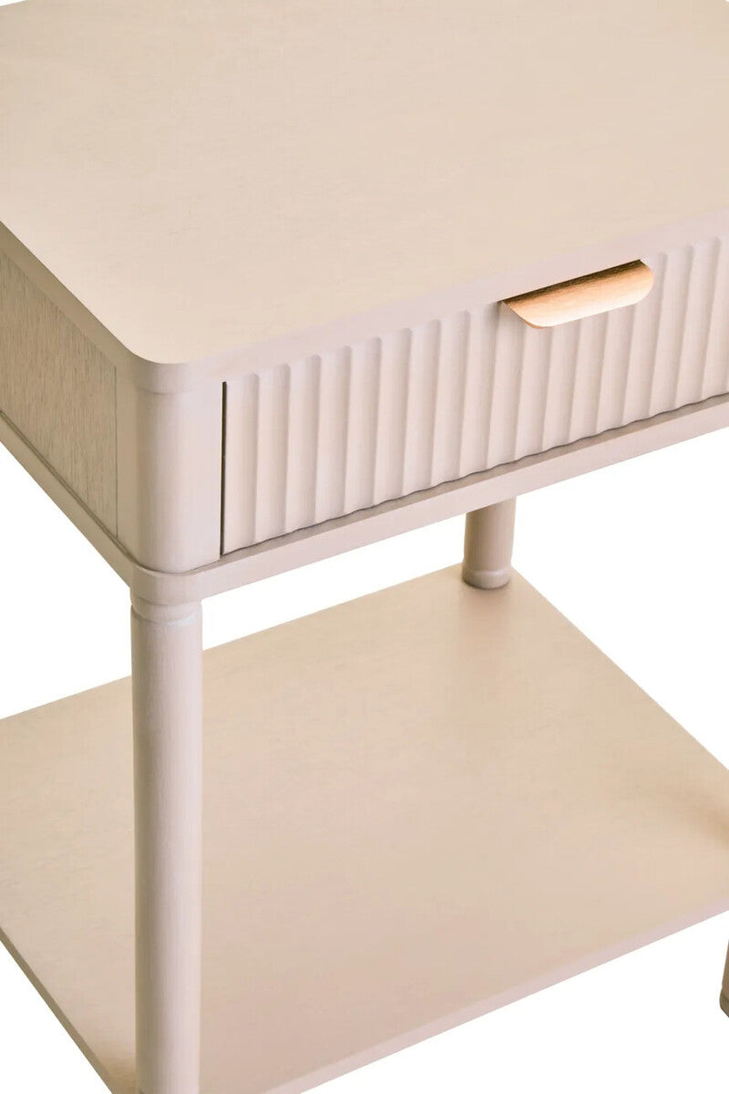 Heritage One Drawer Reed Detail Taupe Wood Side Table