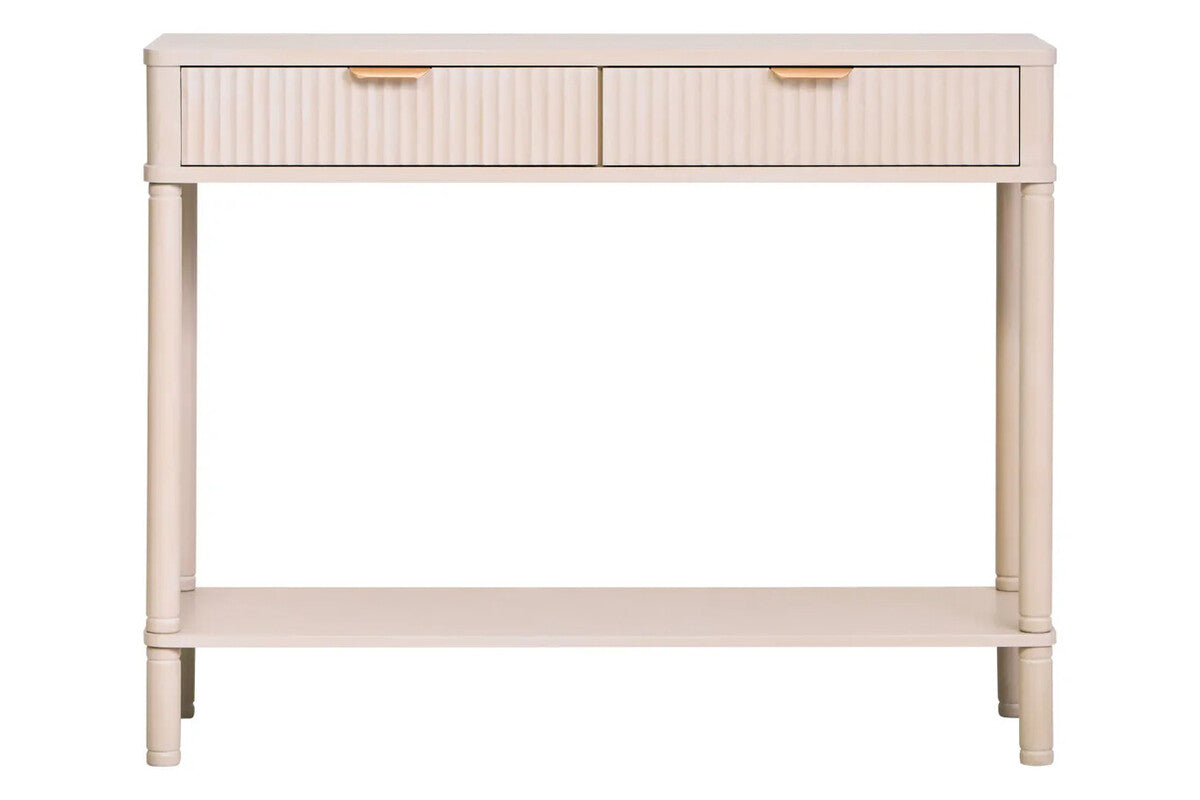 Taupe 2 Drawer Reed Detail Wooden Console Table, Heritage