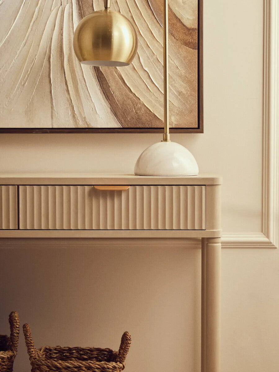 Taupe 2 Drawer Reed Detail Wooden Console Table, Heritage