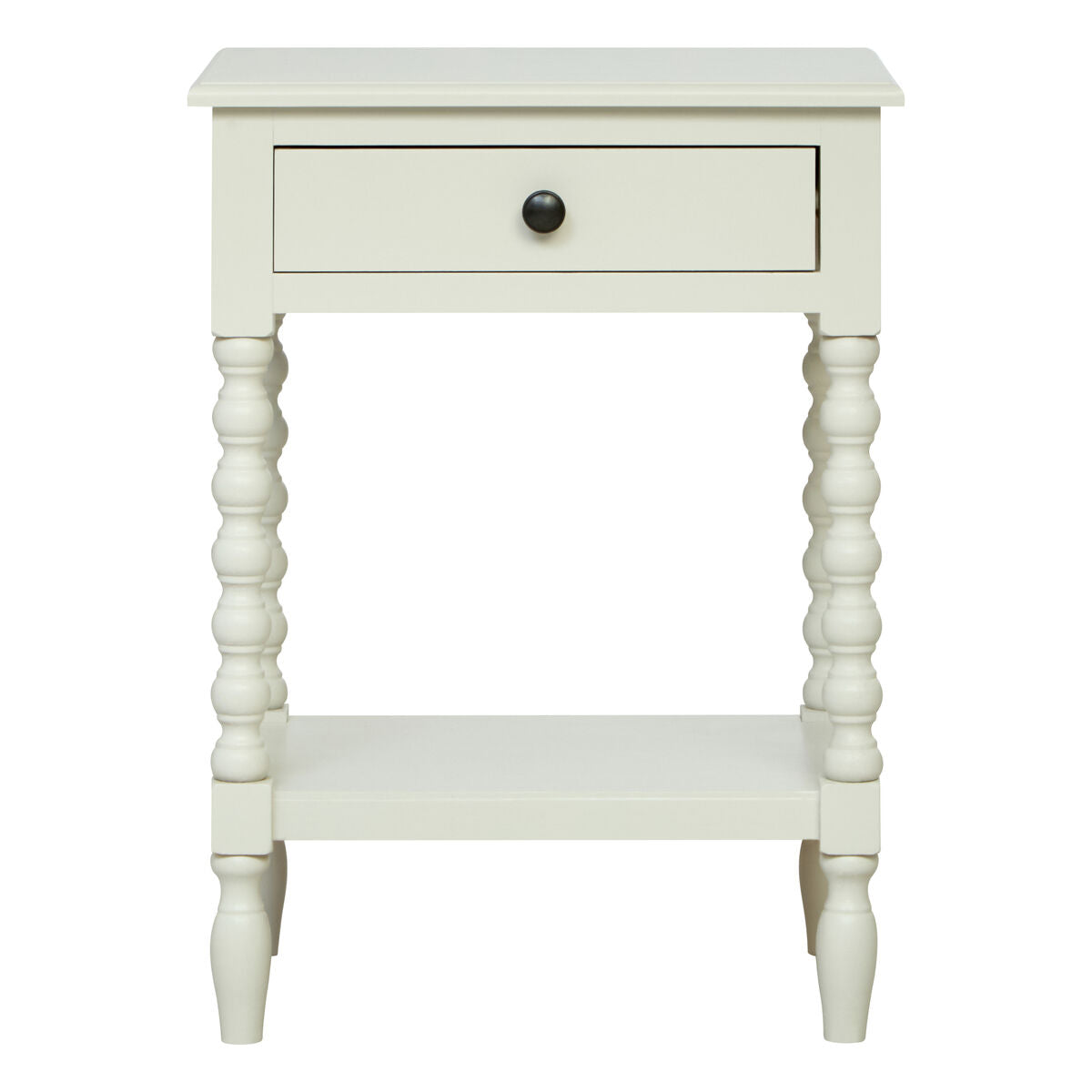 Heritage Ivory Wooden 1 Drawer Bedside Table with Bobble Legs