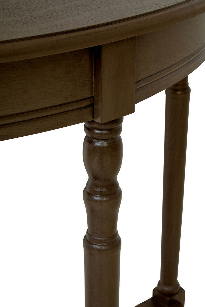 Heritage Dark Brown Wooden Half Moon Console Table with Lower Shelf