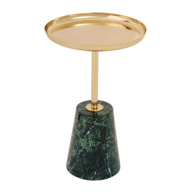 Gold Metal Top Side Table with Green Marble Effect Base, Avola