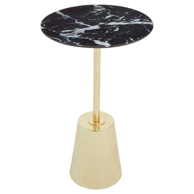 Black Marble Effect Top Side Table with Luxe Gold Metal Base, Avola