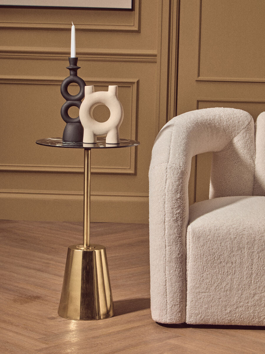 Black Marble Effect Top Side Table with Luxe Gold Metal Base, Avola