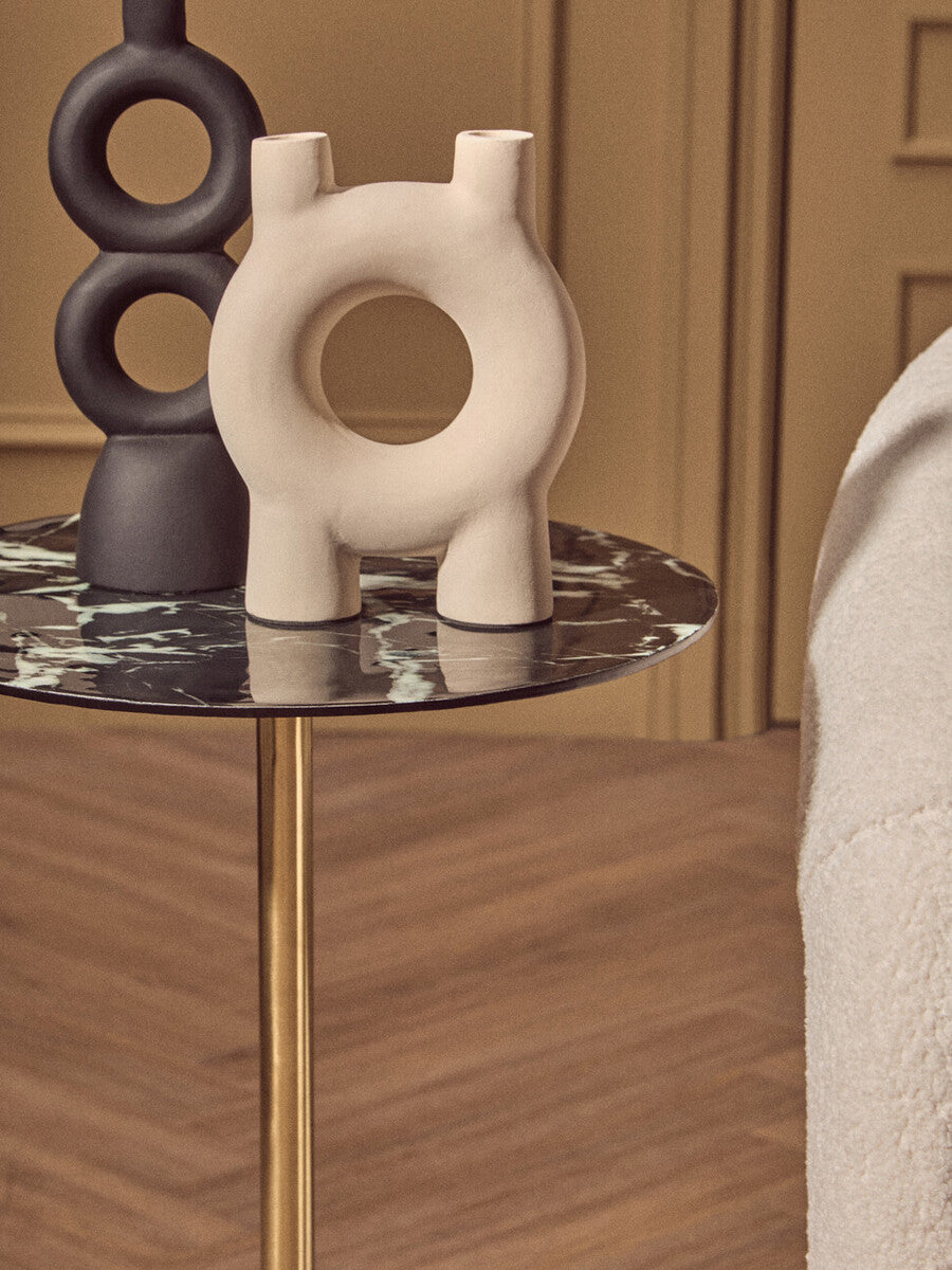 Black Marble Effect Top Side Table with Luxe Gold Metal Base, Avola