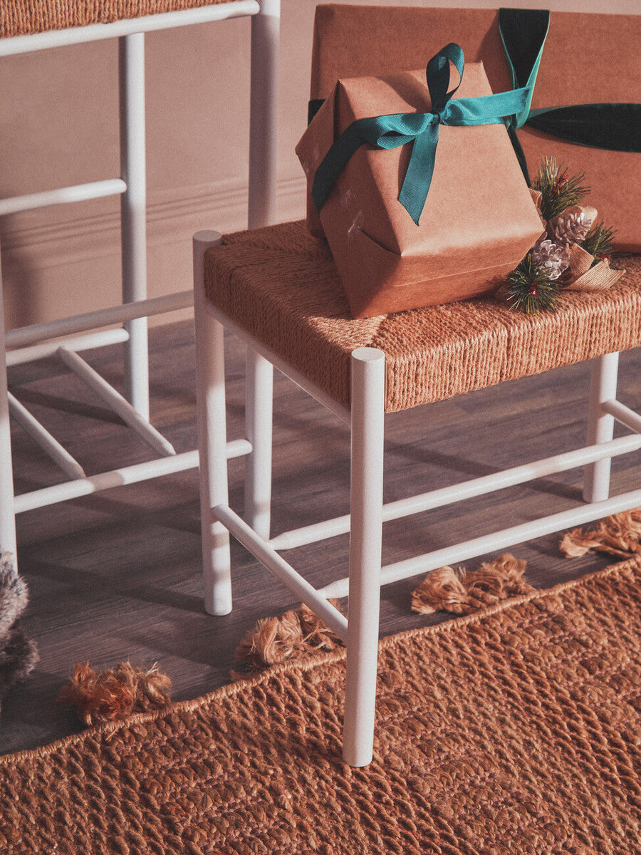 Bandar Small Natural Rope and White Wood Bench - Image 12